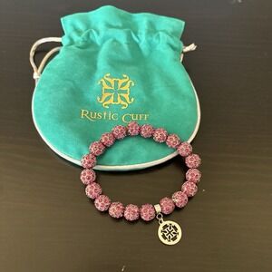 Rustic Cuff Pink Emerson Stretch Bracelet Sparkly Beads‎ Silvertone Logo Charm